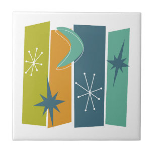 Atomic Era Rectangles Boomerang Stars Mid Mod Ceramic Tile