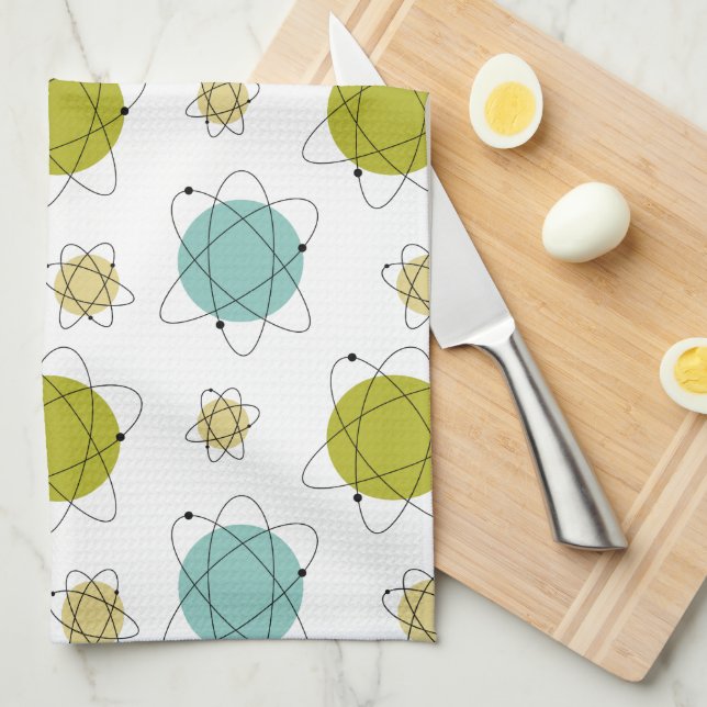 Atomic Era Solar System Mid-century Modern Space Kitchen Towel (Quarter Fold)