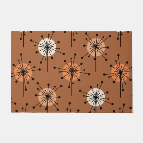 Atomic Era Sputnik Starburst Flowers Burnt Orange Doormat