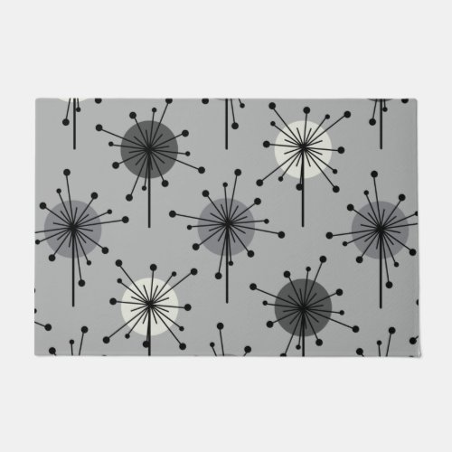 Atomic Era Sputnik Starburst Flowers Gray Doormat