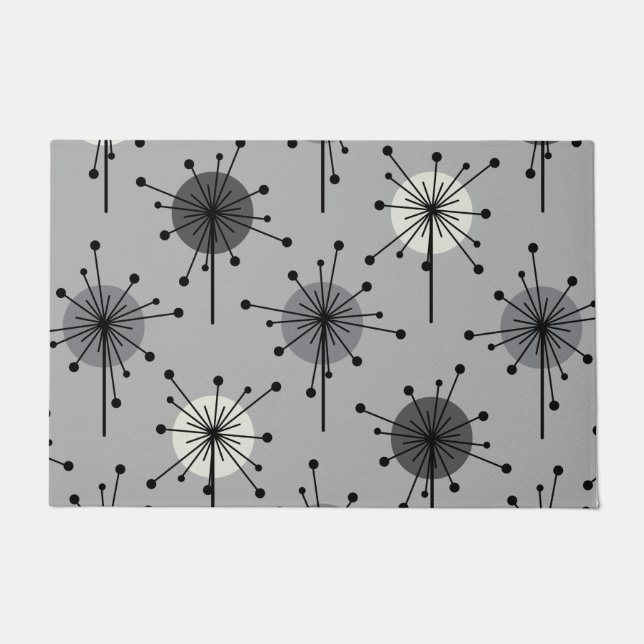 Atomic Era Sputnik Starburst Flowers Gray Doormat (Front)