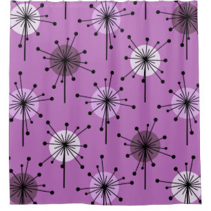 Atomic Era Sputnik Starburst Flowers Purple Lilac Shower Curtain