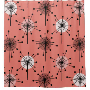 Atomic Era Sputnik Starburst Flowers Salmon Pink Shower Curtain