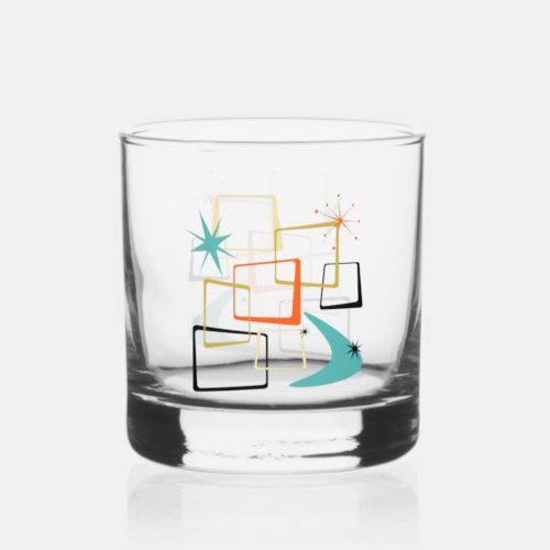 Atomic Era Squares Stars Boomerang Mid Century Whiskey Glass