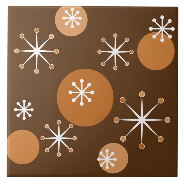 Atomic Era Starbursts Burnt Orange Ceramic Tile (Front)