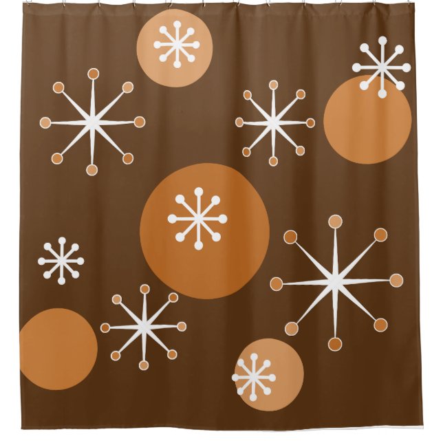 Atomic Era Starbursts Burnt Orange Shower Curtain (Front)