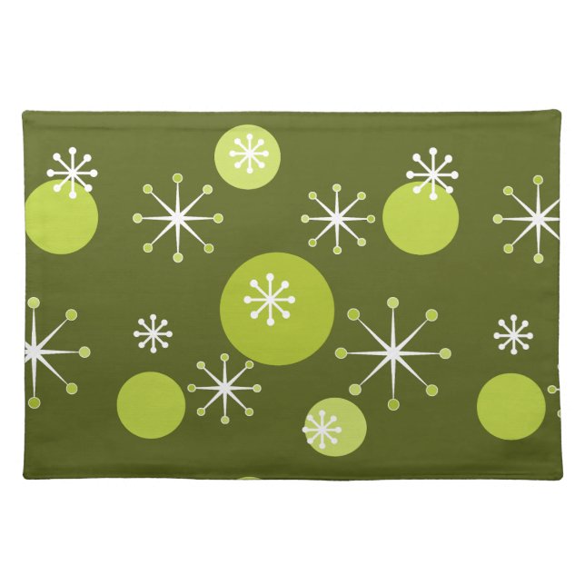 Atomic Era Starbursts Olive Green Cloth Placemat (Front)