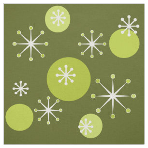 Atomic Era Starbursts Olive Green Fabric