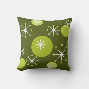 Atomic Era Starbursts Olive Green Throw Pillow