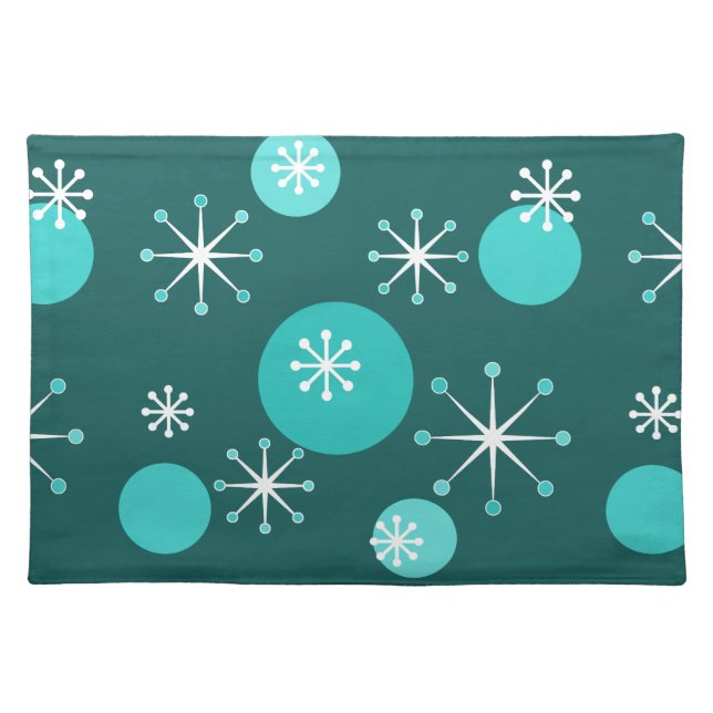 Atomic Era Starbursts Teal Cloth Placemat (Front)