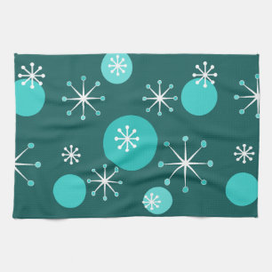 Atomic Era Starbursts Teal Kitchen Towel