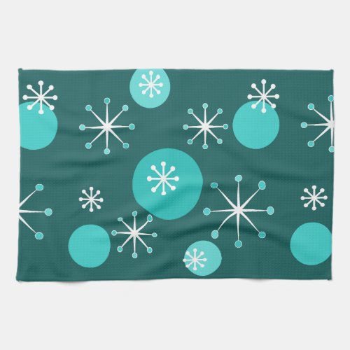 Atomic Era Starbursts Teal Kitchen Towel