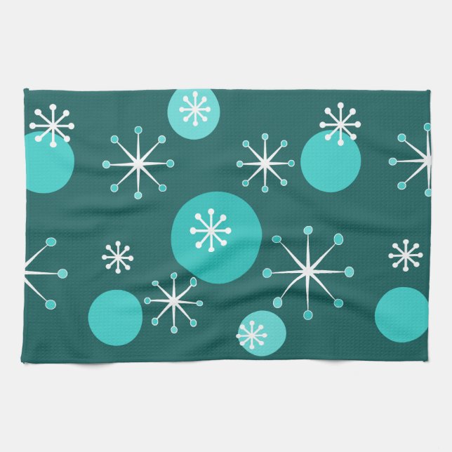 Atomic Era Starbursts Teal Kitchen Towel (Horizontal)