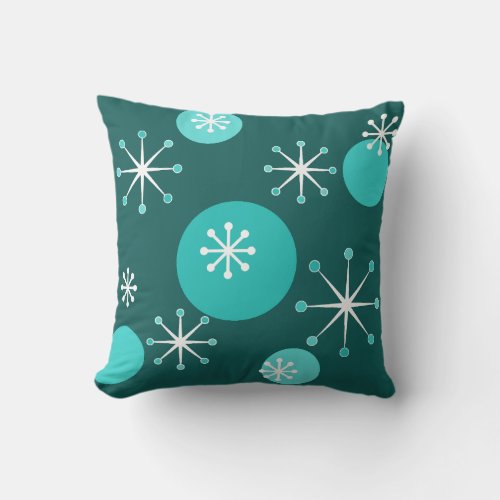 Atomic Era Starbursts Teal Throw Pillow