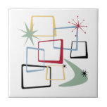 Atomic Era Stars Boomerang Squares Mid Century Ceramic Tile<br><div class="desc">Add that splash of fun and color to your kitchen or bathroom with this fabulous atomic era mid century modern ceramic tile. This design features abstract squares,  starbursts,  and a boomerang in the colors of red,  green,  blue,  yellow,  and black... so funky!</div>