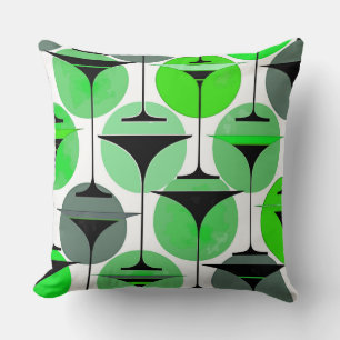 Atomic Fifties Inspired Martinis In Grey, Green Throw Pillow