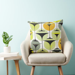 Atomic Fifties Inspired Martinis In Grey, Lime, Throw Pillow