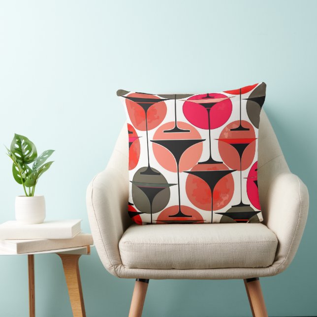Atomic Fifties Inspired Martinis In Magenta Throw Pillow (Chair)