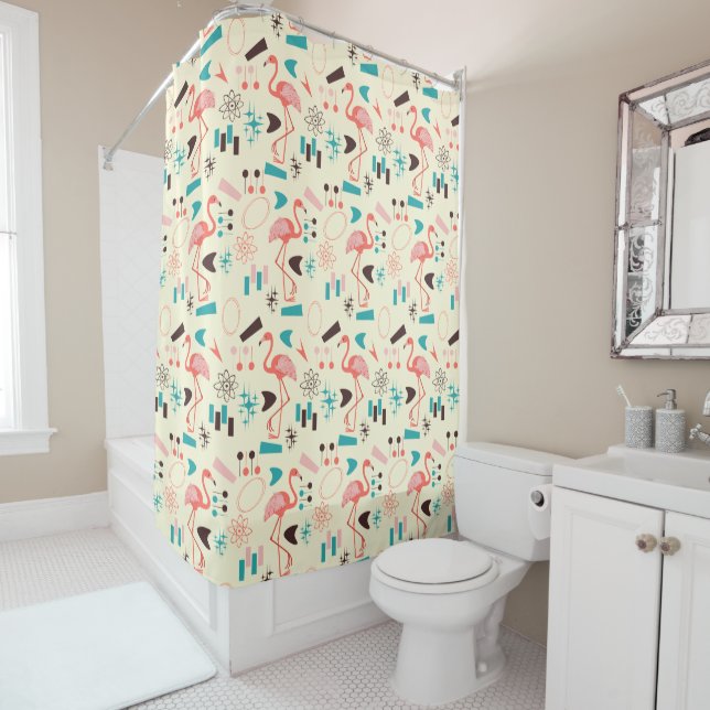 Atomic Flamingo Shower Curtain (In Situ)