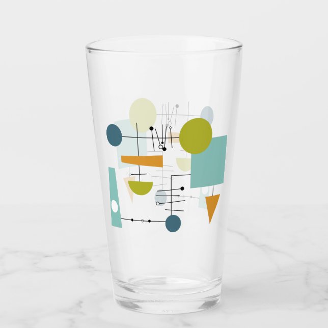 Atomic Flow Chart Geometric Shapes Mid Century Glass (Front)