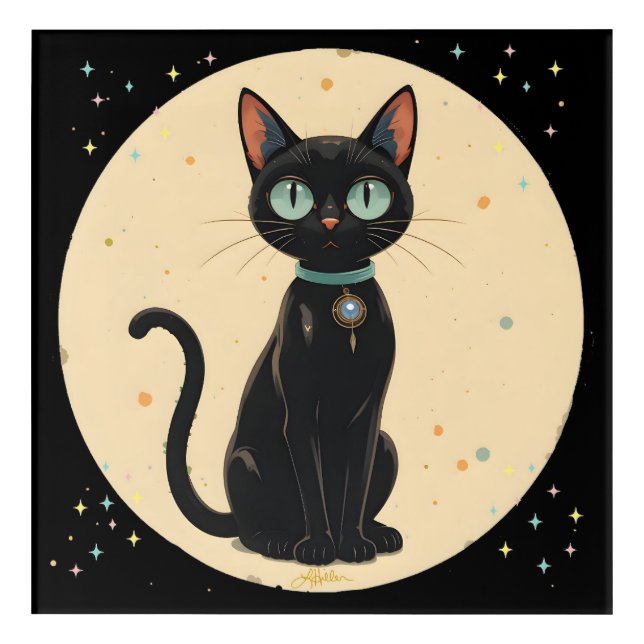 Atomic Futuristic Black Cat Moon Acrylic Print (Front)