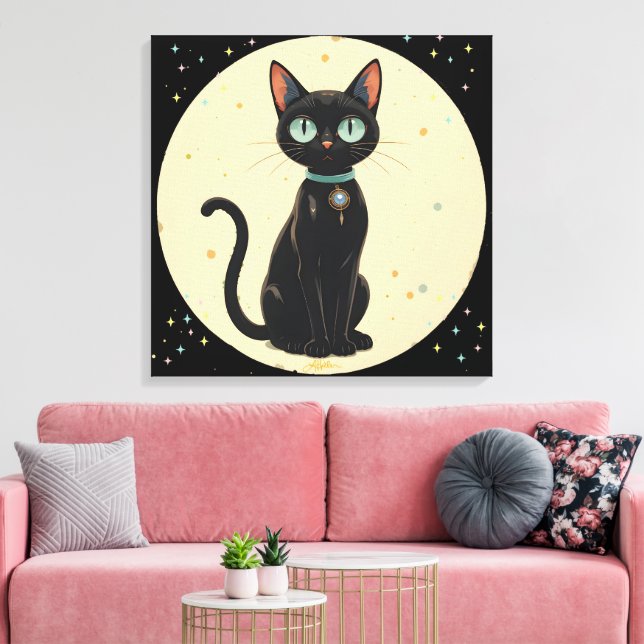 Atomic Futuristic Black Cat Moon Canvas Print (Insitu(LivingRoom))