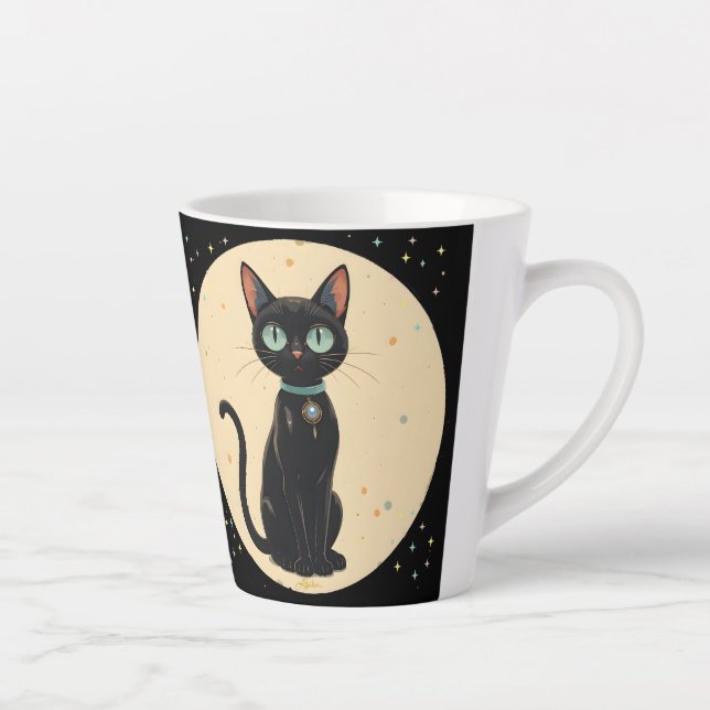 Atomic Futuristic Black Cat Moon Latte Mug (Right)