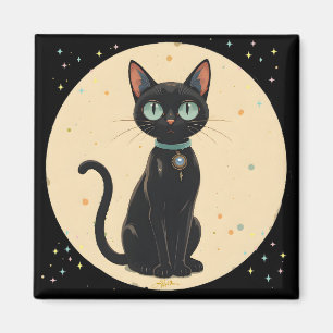 Atomic Futuristic Black Cat Moon Magnet