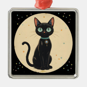 Atomic Futuristic Black Cat Moon Metal Ornament