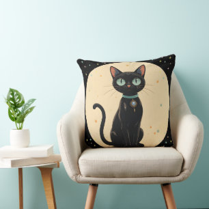 Atomic Futuristic Black Cat Moon Throw Pillow