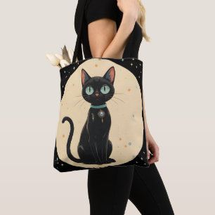 Atomic Futuristic Black Cat Moon Tote Bag