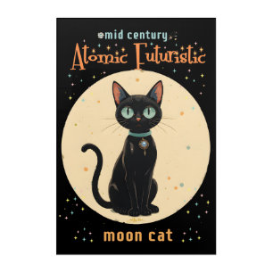 Atomic Futuristic Black Cat Moon with text Acrylic Print