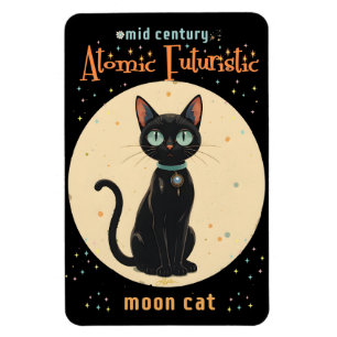 Atomic Futuristic Black Cat Moon with text Magnet
