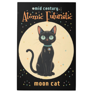 Atomic Futuristic Black Cat Moon with text Metal Print