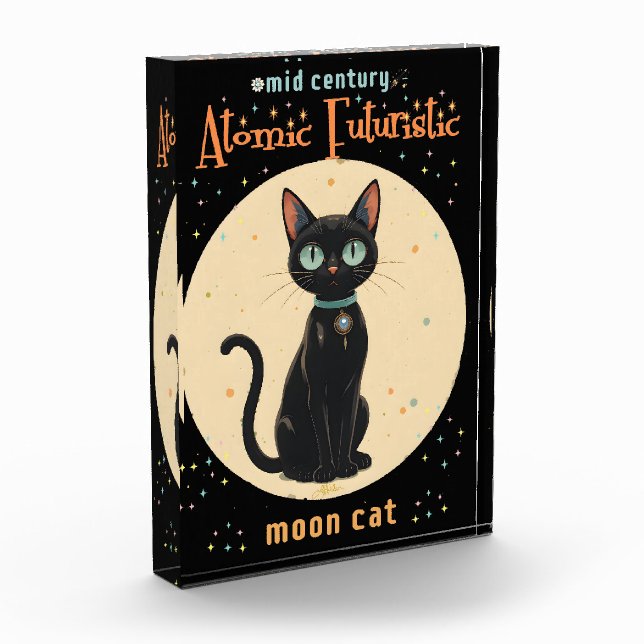 Atomic Futuristic Black Cat Moon with text Photo Block (Left)