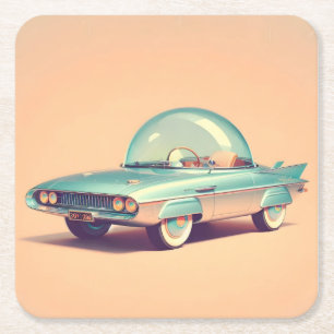 Atomic Futuristic Bubble Blaster Car  Square Paper Coaster