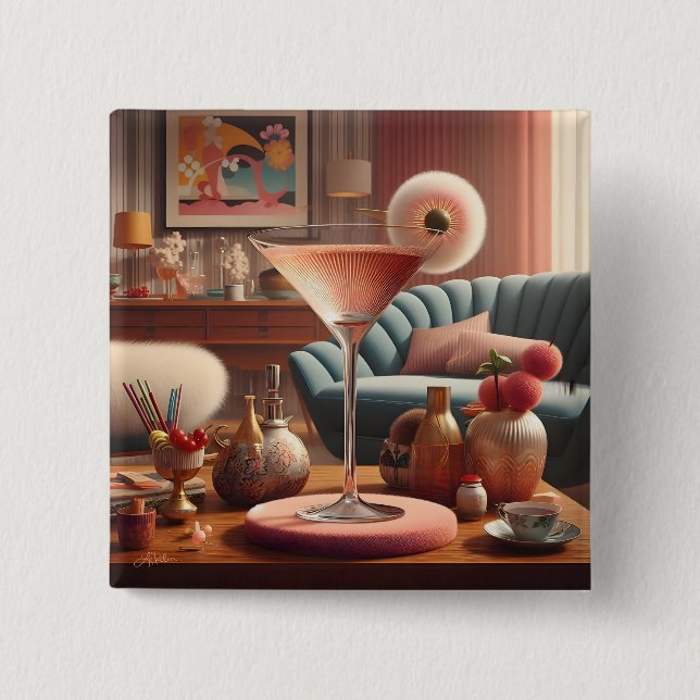 Atomic Futuristic Cherry Blossom Martini Button (Front)