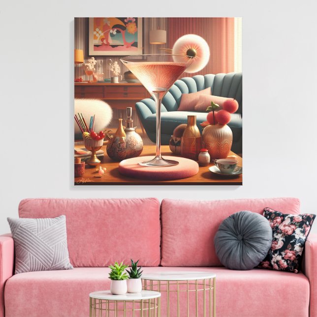 Atomic Futuristic Cherry Blossom Martini Canvas Print (Insitu(LivingRoom))