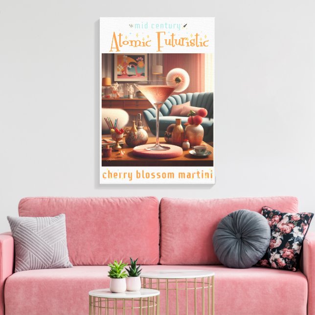 Atomic Futuristic Cherry Blossom Martini Canvas Print (Insitu(LivingRoom))
