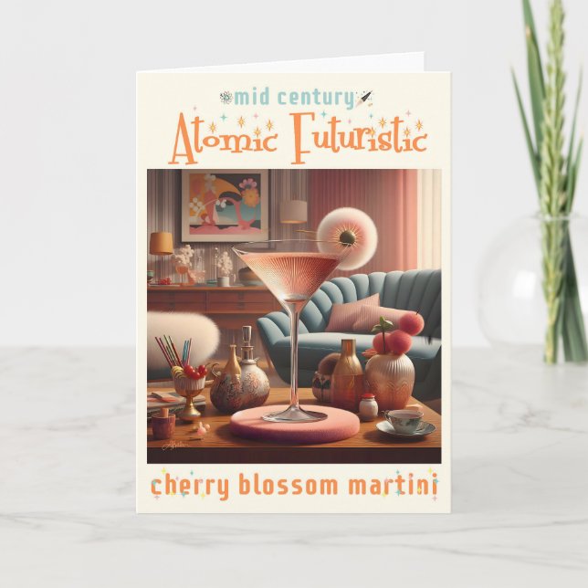 Atomic Futuristic Cherry Blossom Martini Card (Front)