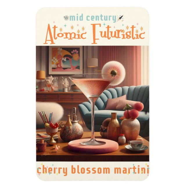 Atomic Futuristic Cherry Blossom Martini Magnet (Vertical)