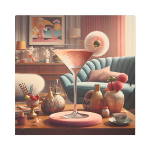 Atomic Futuristic Cherry Blossom Martini Metal Print