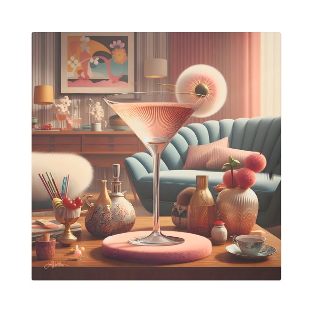 Atomic Futuristic Cherry Blossom Martini Metal Print (Front)