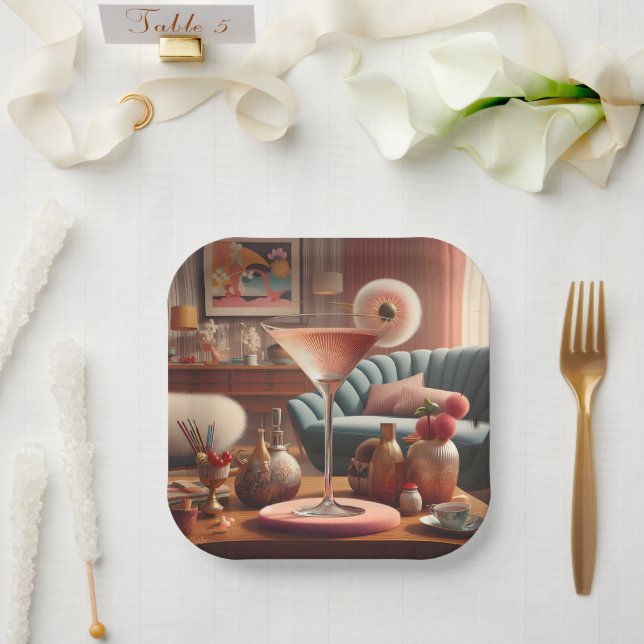 Atomic Futuristic Cherry Blossom Martini Paper Plates (Wedding)