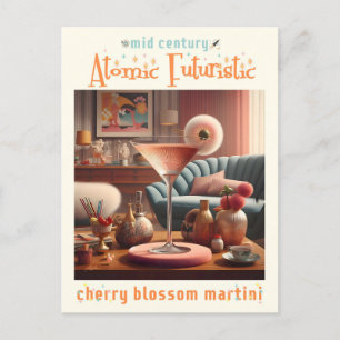 Atomic Futuristic Cherry Blossom Martini Postcard