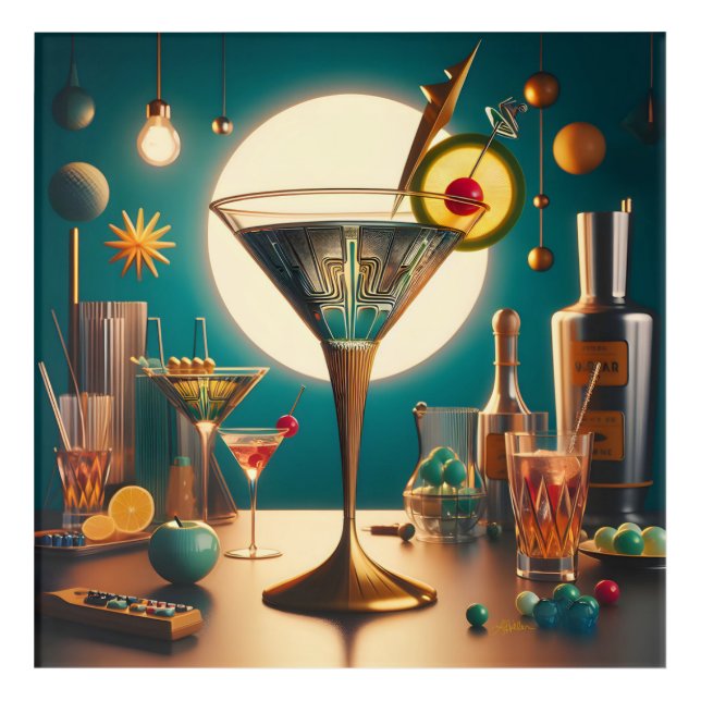 Atomic Futuristic Circuit Board Martini Acrylic Print (Front)