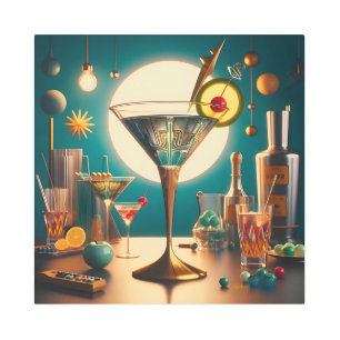 Atomic Futuristic Circuit Board Martini Metal Print