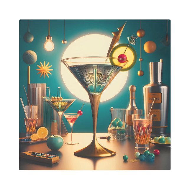 Atomic Futuristic Circuit Board Martini Metal Print (Front)