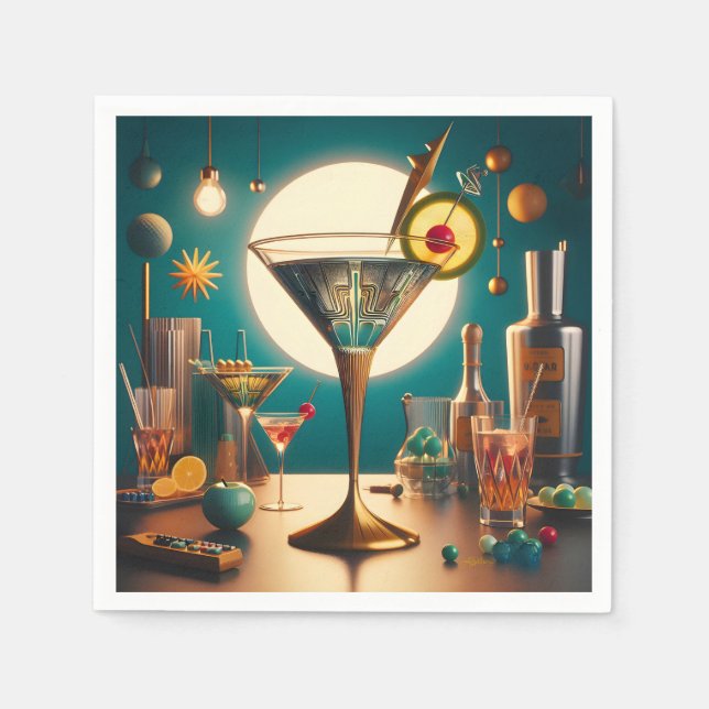 Atomic Futuristic Circuit Board Martini Napkins (Front)