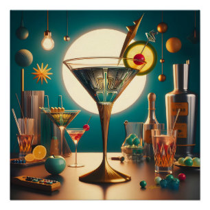 Atomic Futuristic Circuit Board Martini Poster